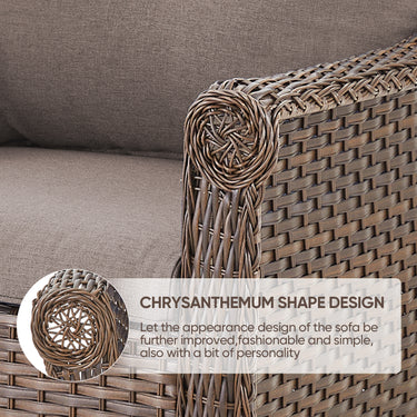 Belord 3-seat wicker outdoor patio sofa with high back and floral armrest, part of FL Series, suitable for garden or patio seating.