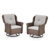 Set of 2 Belord wicker patio swivel glider chairs with high back, floral armrests, ideal for outdoor seating.