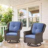 Set of 2 Belord wicker swivel patio chairs with high back support and floral armrests in the FL Series.