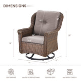 Pair of Belord wicker patio swivel glider chairs with high backs and floral armrests, perfect for outdoor seating.
