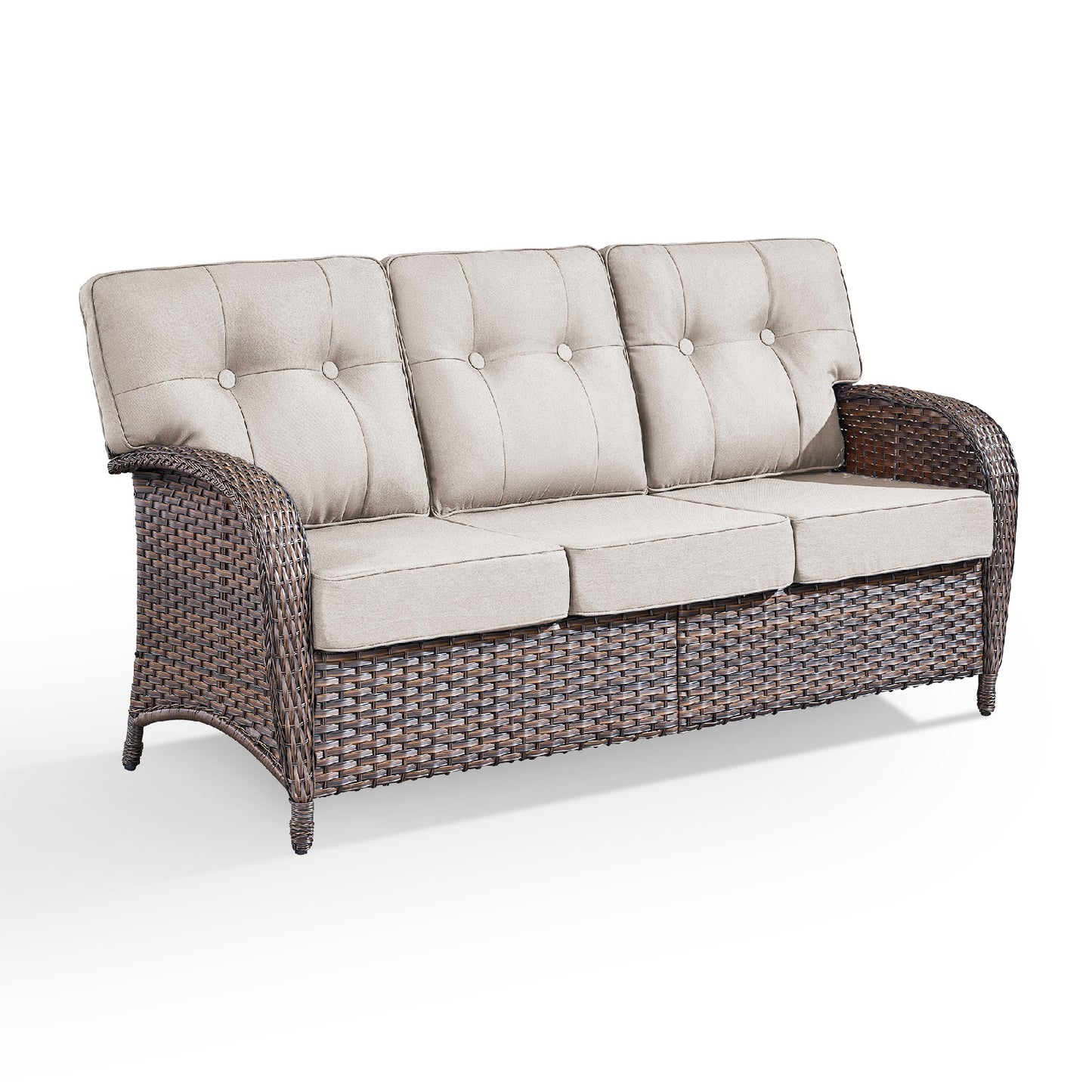 3-Seater T-Back Sofa – 5" Thick High-Density Cushions, All-Weather Brown Wicker, T Series