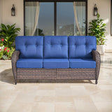 3-Seater T-Back Sofa – 5" Thick High-Density Cushions, All-Weather Brown Wicker, T Series - Belord