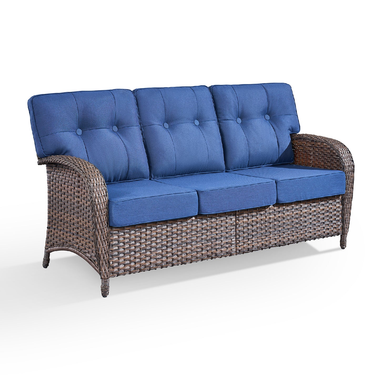 3-Seater T-Back Sofa – 5" Thick High-Density Cushions, All-Weather Brown Wicker, T Series