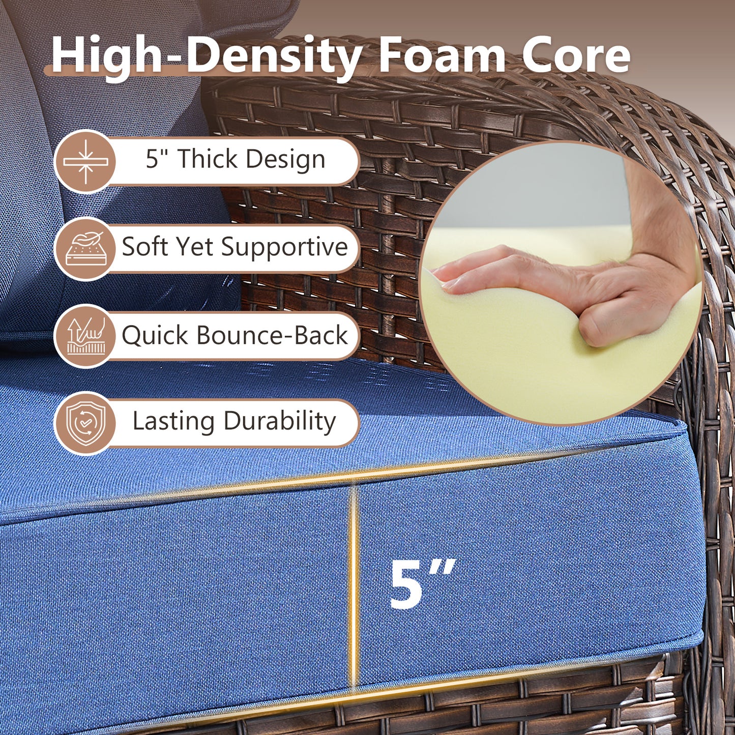 T Series 3-Piece Patio Set: 1 T-Back Sofa + 2 Ottomans – All-Weather PE Wicker with 5" Thick Cushions