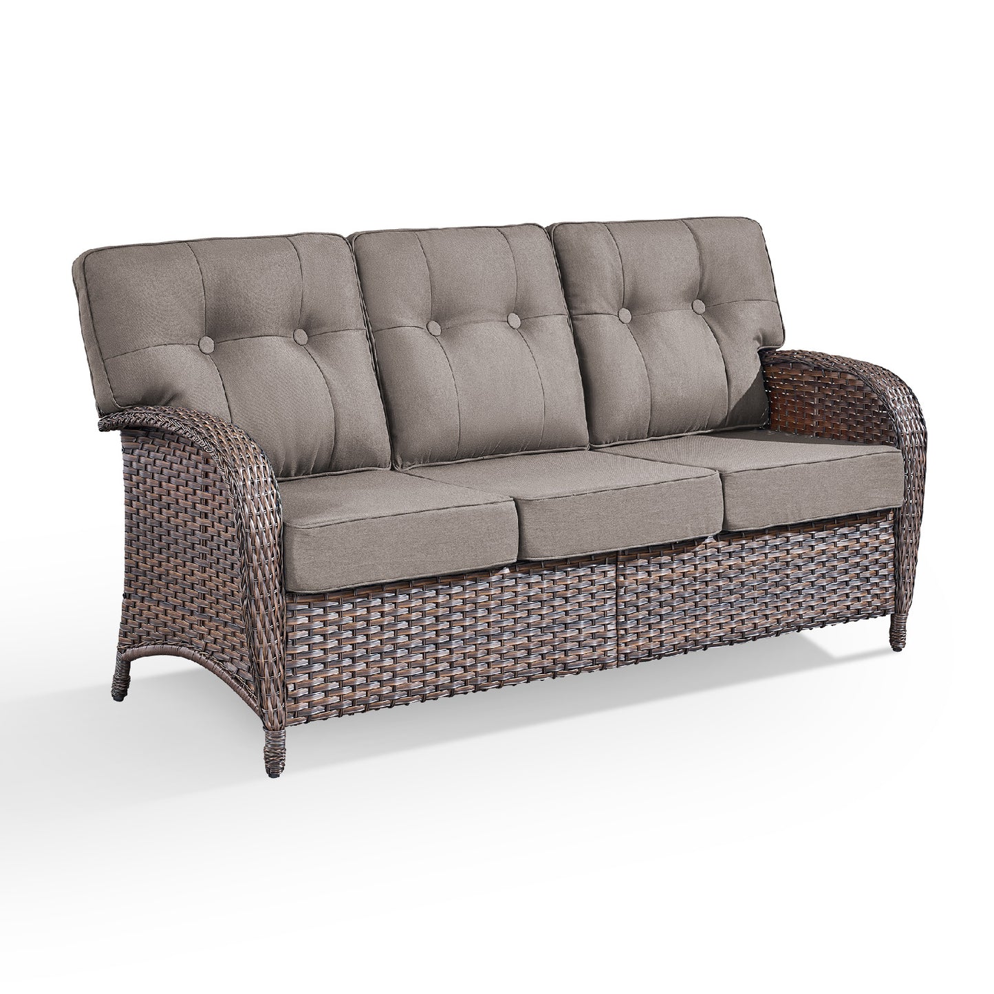 3-Seater T-Back Sofa – 5" Thick High-Density Cushions, All-Weather Brown Wicker, T Series