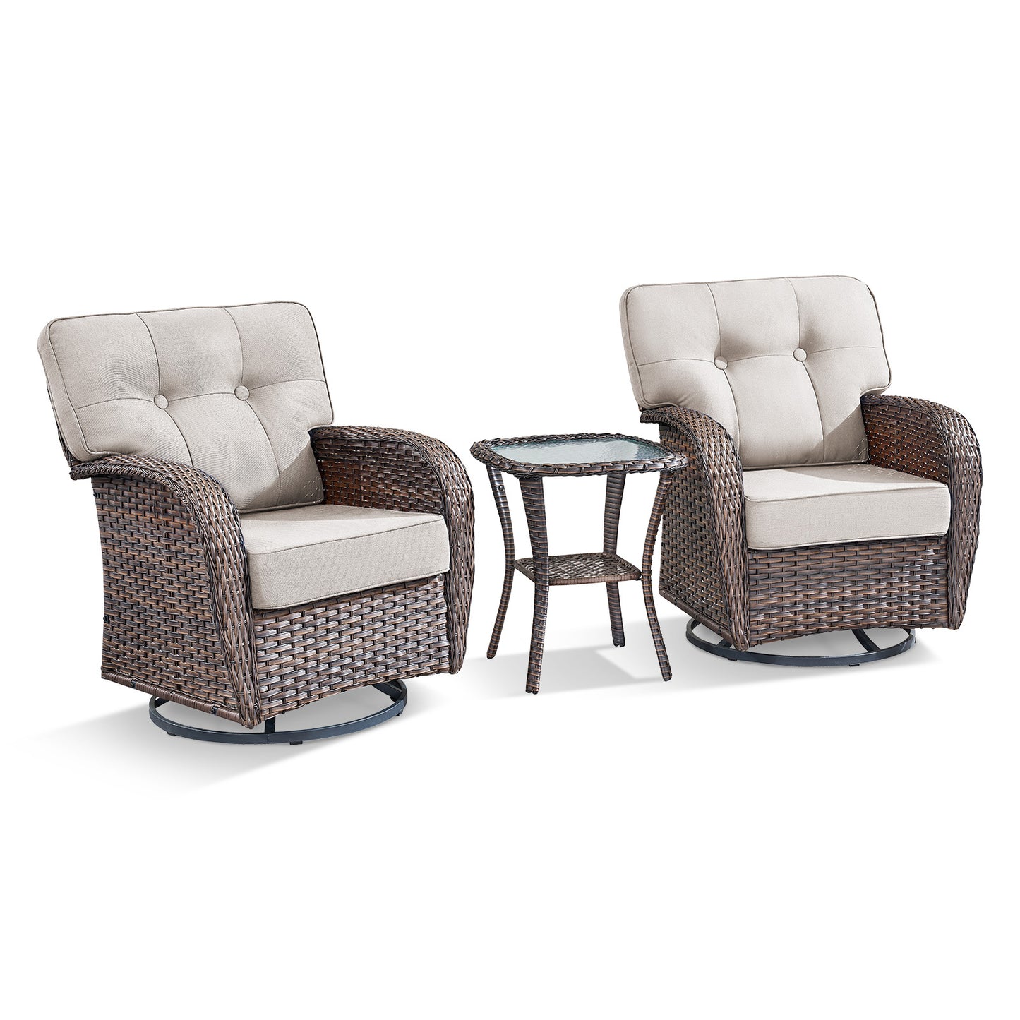 2-Piece Swivel Glider Set w/Side Table: Ergonomic T-Back Design, 5" Thick Seat Cushions – T Series
