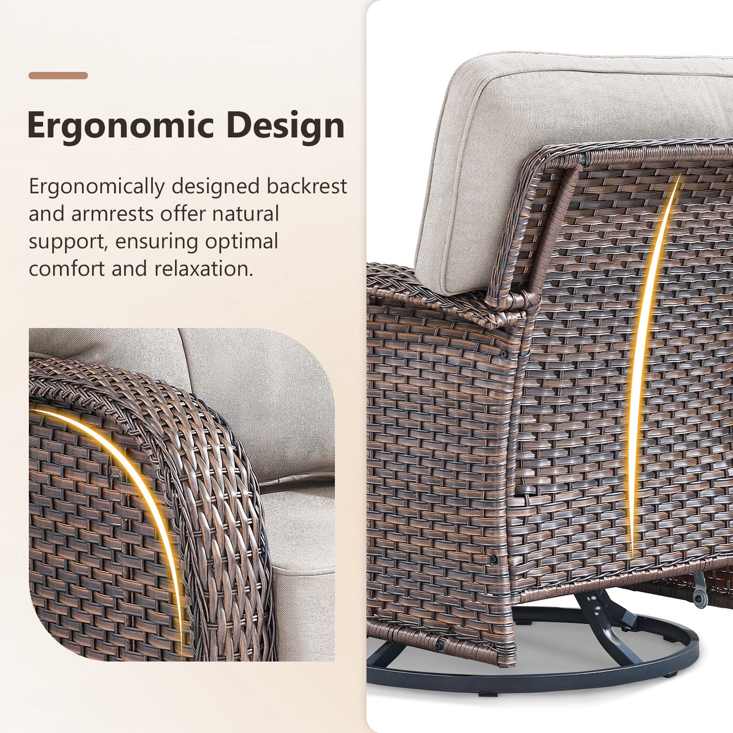 Luxury 6-Piece Patio Conversation Set: 3-Seater Sofa + 2 Swivel Rockers + 2 Patio Chairs + Side Table - All-Weather PE Wicker with 5" Thick Cushions (T Series)