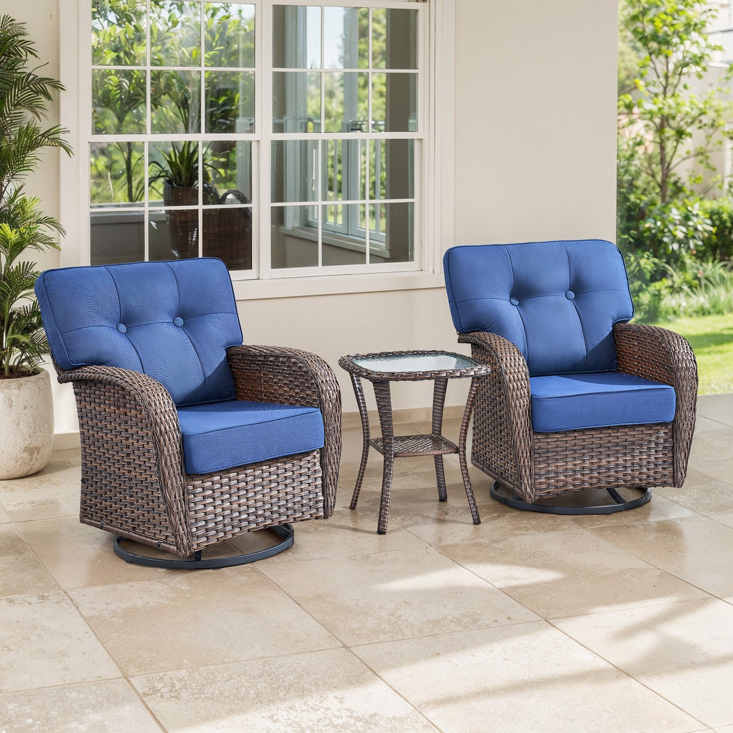 2-Piece Swivel Glider Set w/Side Table: Ergonomic T-Back Design, 5" Thick Seat Cushions – T Series