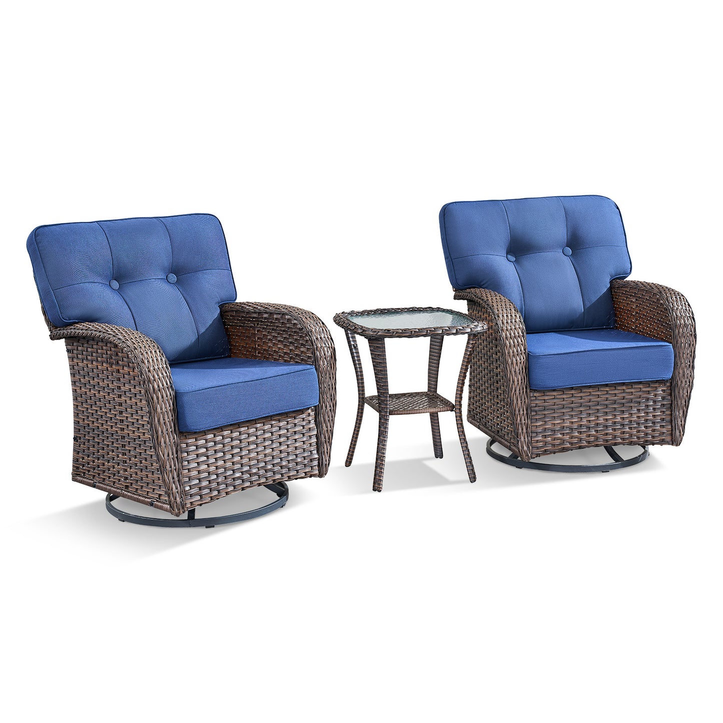 2-Piece Swivel Glider Set w/Side Table: Ergonomic T-Back Design, 5" Thick Seat Cushions – T Series