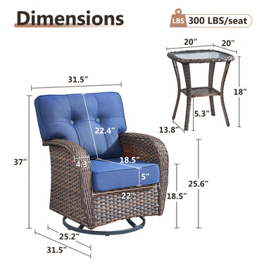 2-Piece Swivel Glider Set w/Side Table: Ergonomic T-Back Design, 5" Thick Seat Cushions – T Series - Belord