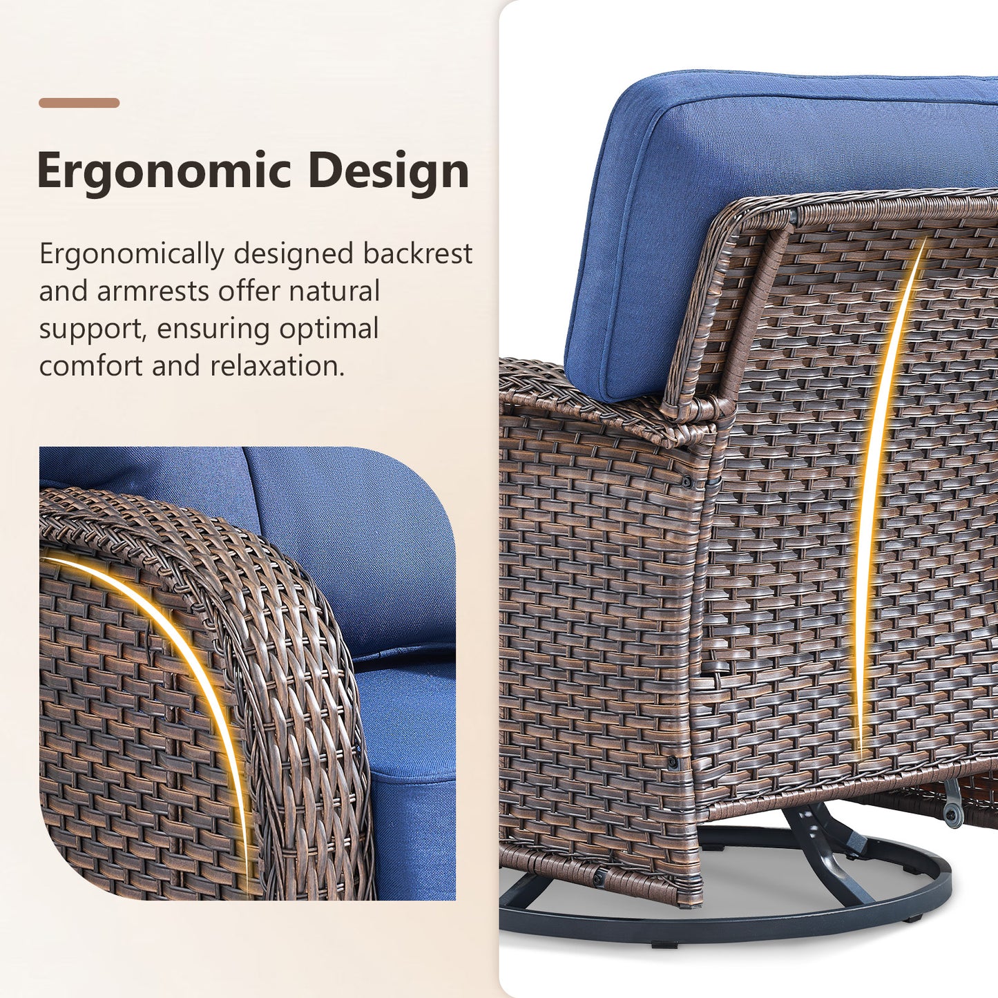 Luxury 6-Piece Patio Conversation Set: 3-Seater Sofa + 2 Swivel Rockers + 2 Patio Chairs + Side Table - All-Weather PE Wicker with 5" Thick Cushions (T Series)