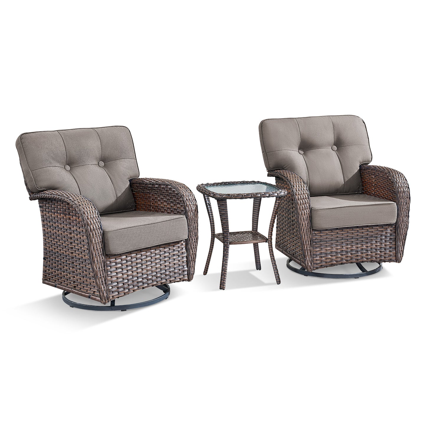 2-Piece Swivel Glider Set w/Side Table: Ergonomic T-Back Design, 5" Thick Seat Cushions – T Series