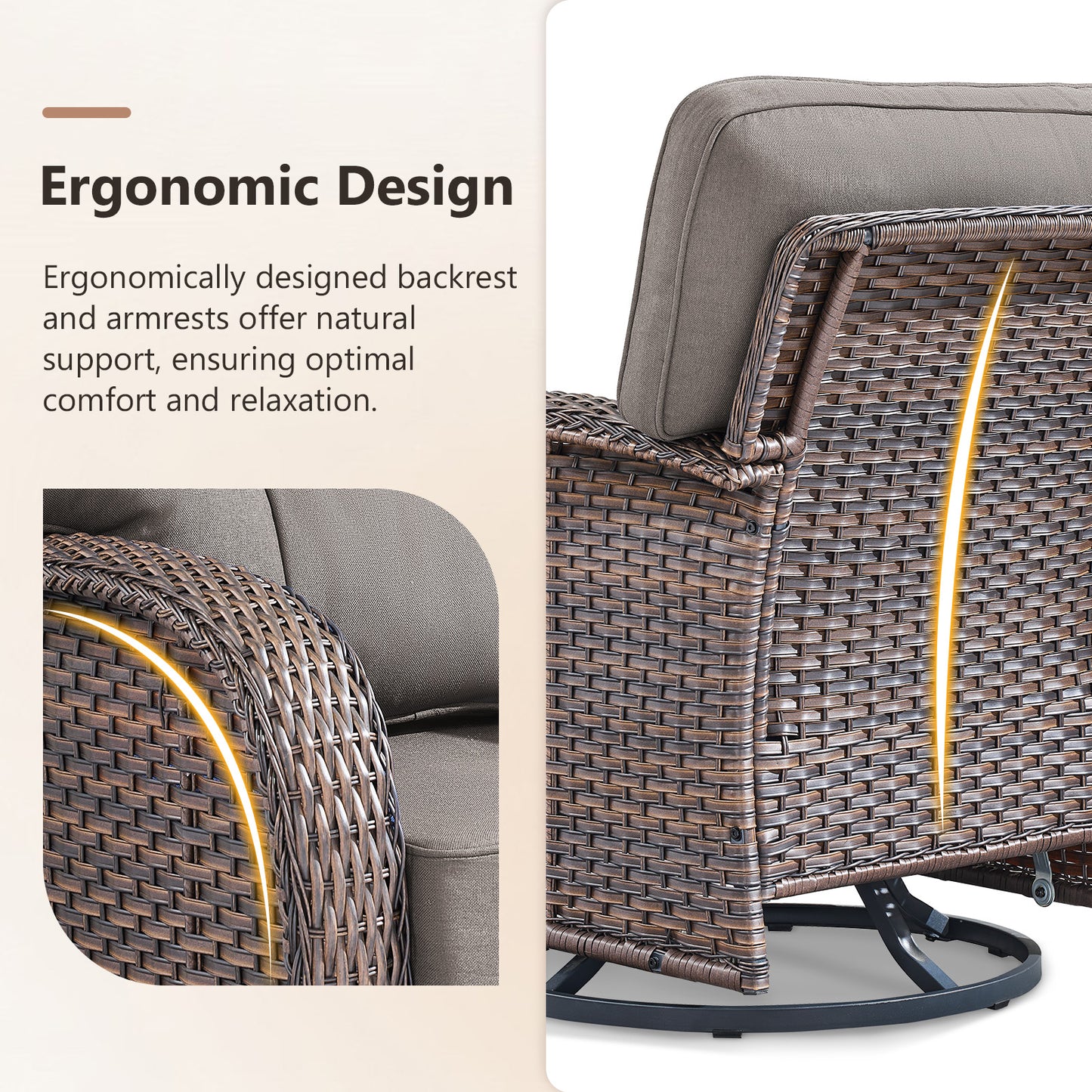 Luxury 6-Piece Patio Conversation Set: 3-Seater Sofa + 2 Swivel Rockers + 2 Patio Chairs + Side Table - All-Weather PE Wicker with 5" Thick Cushions (T Series)