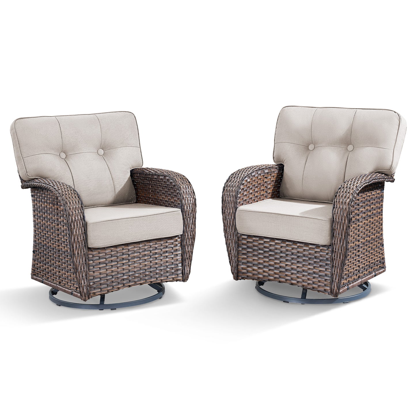 Swivel Patio Chairs (Set of 2) – Wide T-Back Design & 5" Thick Cushions, T Series
