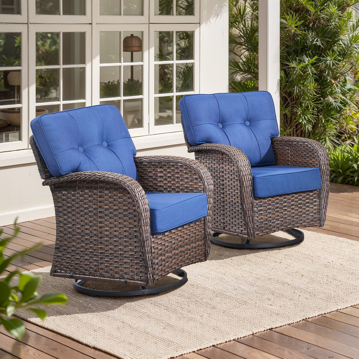 Swivel Patio Chairs (Set of 2) – Wide T-Back Design & 5" Thick Cushions, T Series