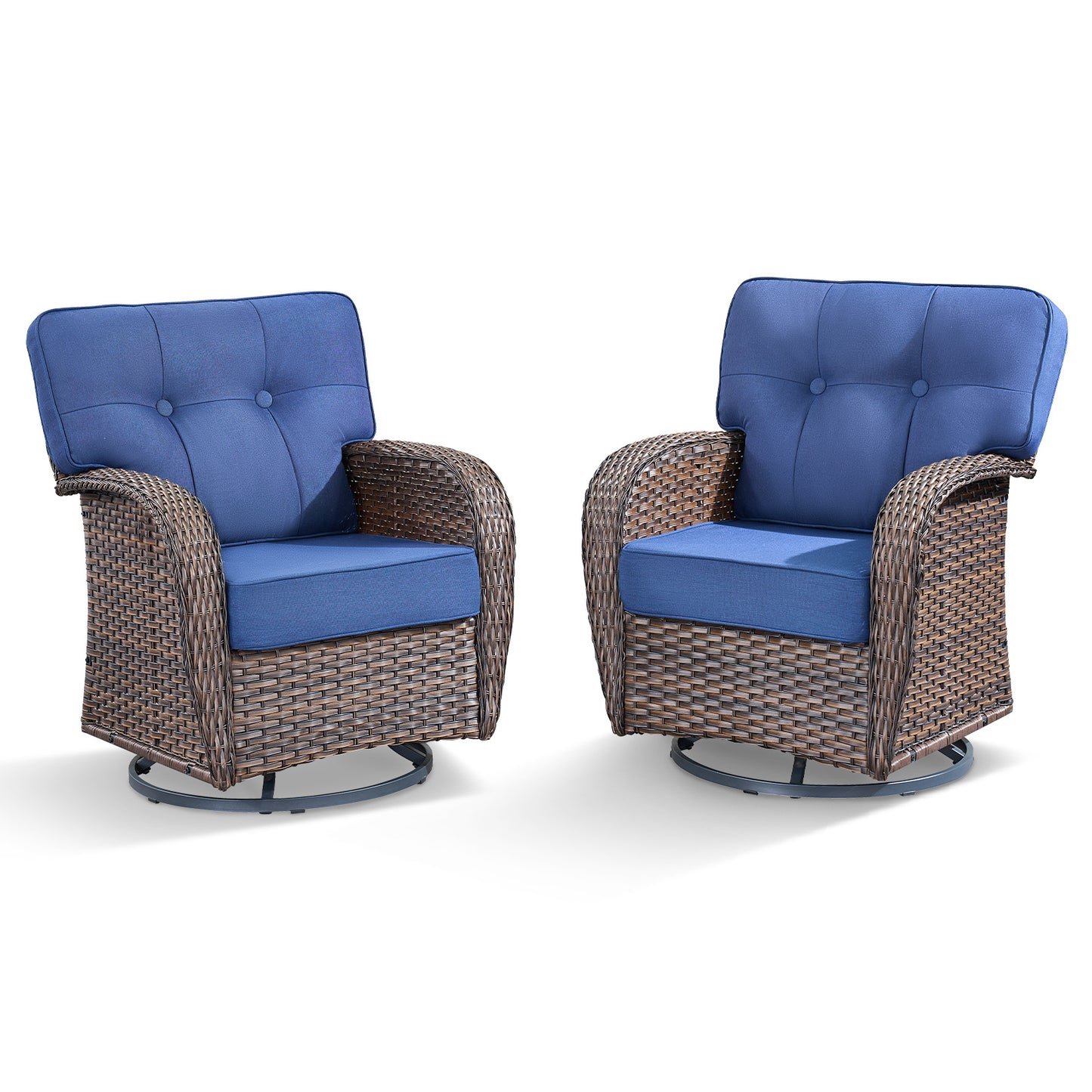 Swivel Patio Chairs (Set of 2) – Wide T-Back Design & 5" Thick Cushions, T Series