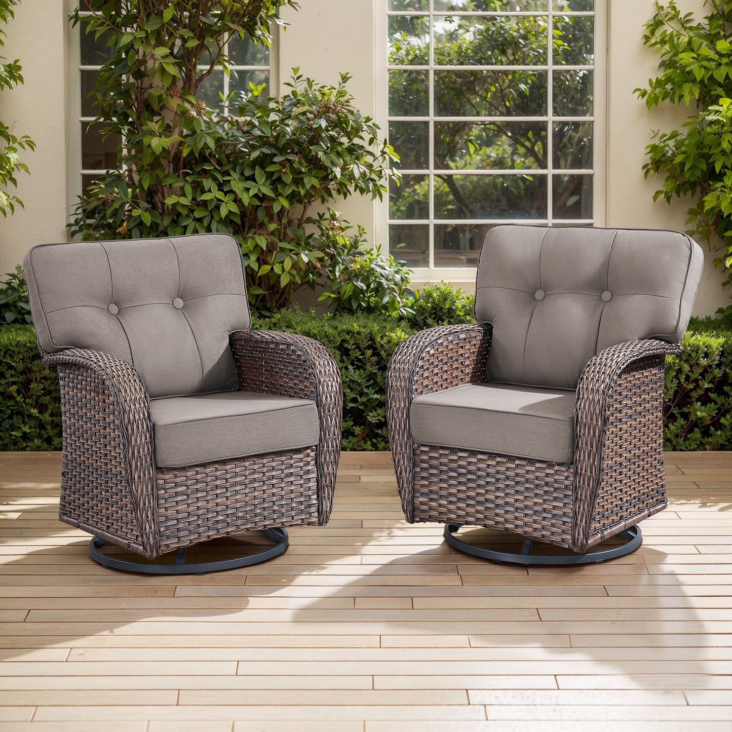 Swivel Patio Chairs (Set of 2) – Wide T-Back Design & 5" Thick Cushions, T Series