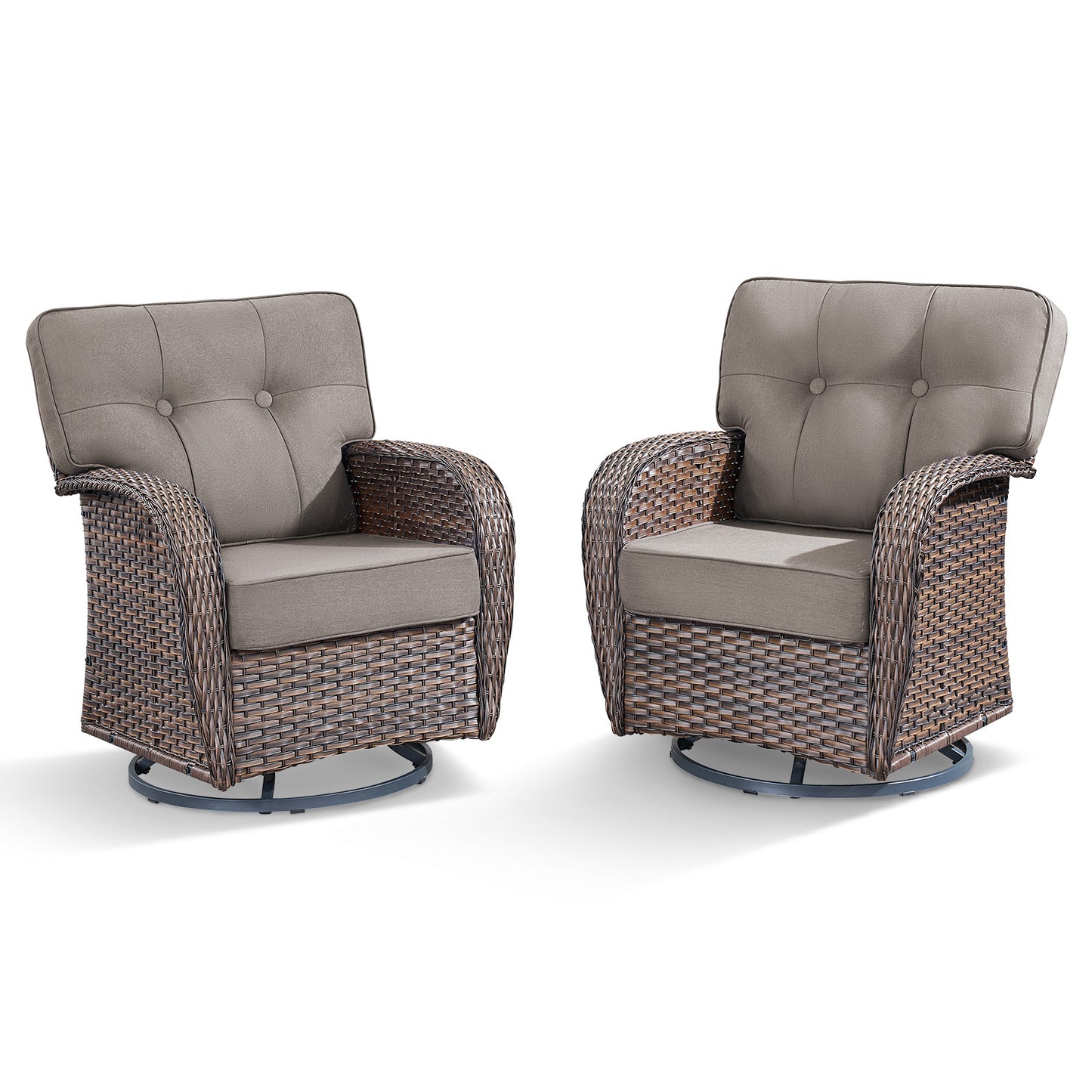 Swivel Patio Chairs (Set of 2) – Wide T-Back Design & 5" Thick Cushions, T Series