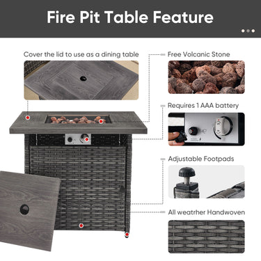 Belord 30-inch round propane fire pit table with hidden tank and 50,000 BTU, perfect for outdoor patio settings.