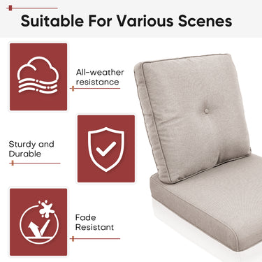 2 Set High Back and Deep Seating Outdoor Cushion with Button, 22'' x 24'' - Belord