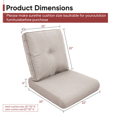 2 Set High Back and Deep Seating Outdoor Cushion with Button, 22'' x 24'' - Belord