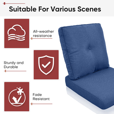 2 Set High Back and Deep Seating Outdoor Cushion with Button, 22'' x 24'' - Belord