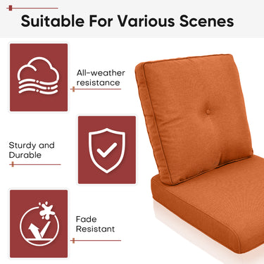2 Set High Back and Deep Seating Outdoor Cushion with Button, 22'' x 24'' - Belord