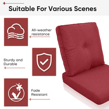 2 Set High Back and Deep Seating Outdoor Cushion with Button, 22'' x 24'' - Belord