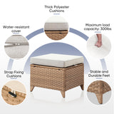 Belord 2-piece patio wicker ottoman set with side table, part of NTC Series, ideal for outdoor patio conversation areas.
