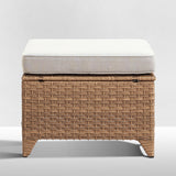 Belord 2-piece patio wicker ottoman set with side table for outdoor conversation, part of NTC Series, shown in a cozy patio setting.