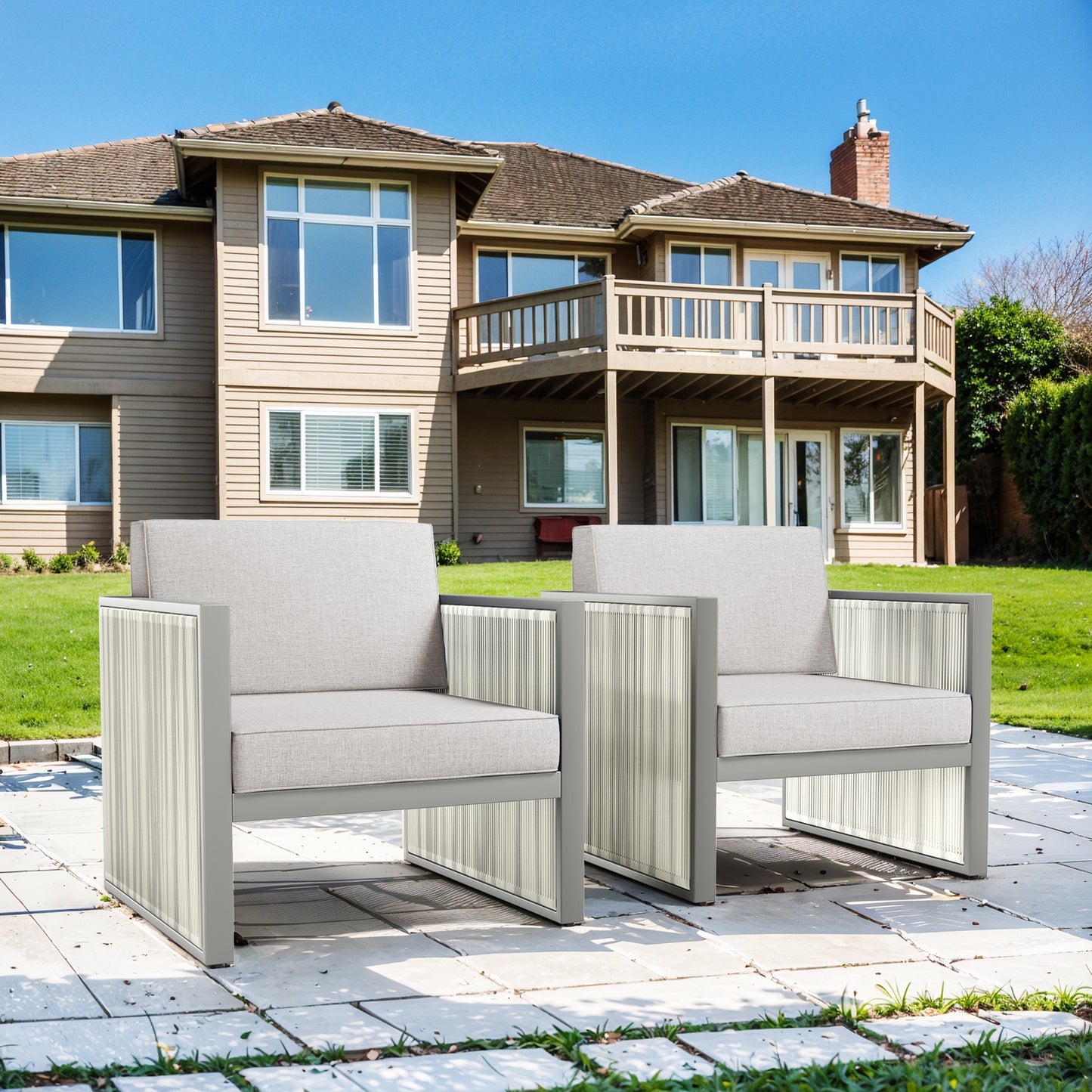 2-Piece Patio Chairs - Light Grey Wicker Frame, BM Series