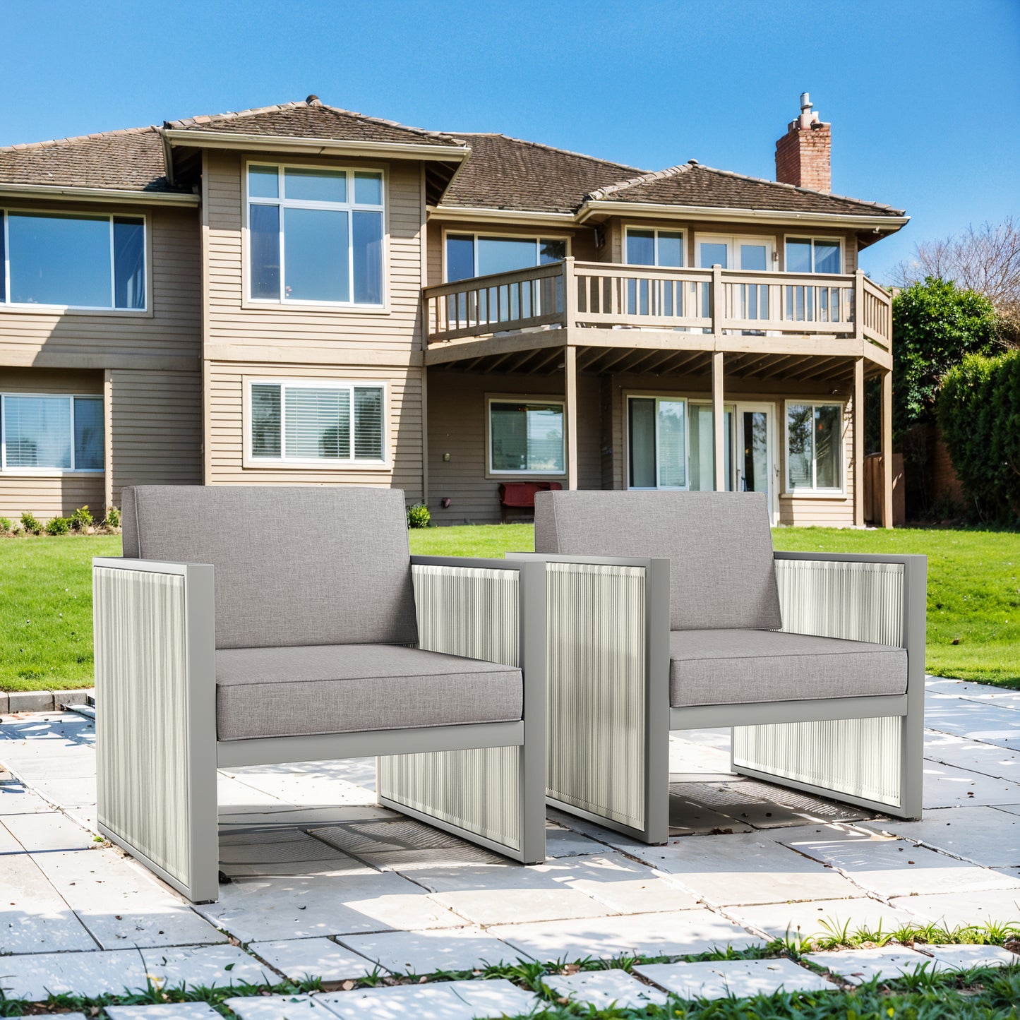 2-Piece Patio Chairs - Light Grey Wicker Frame, BM Series