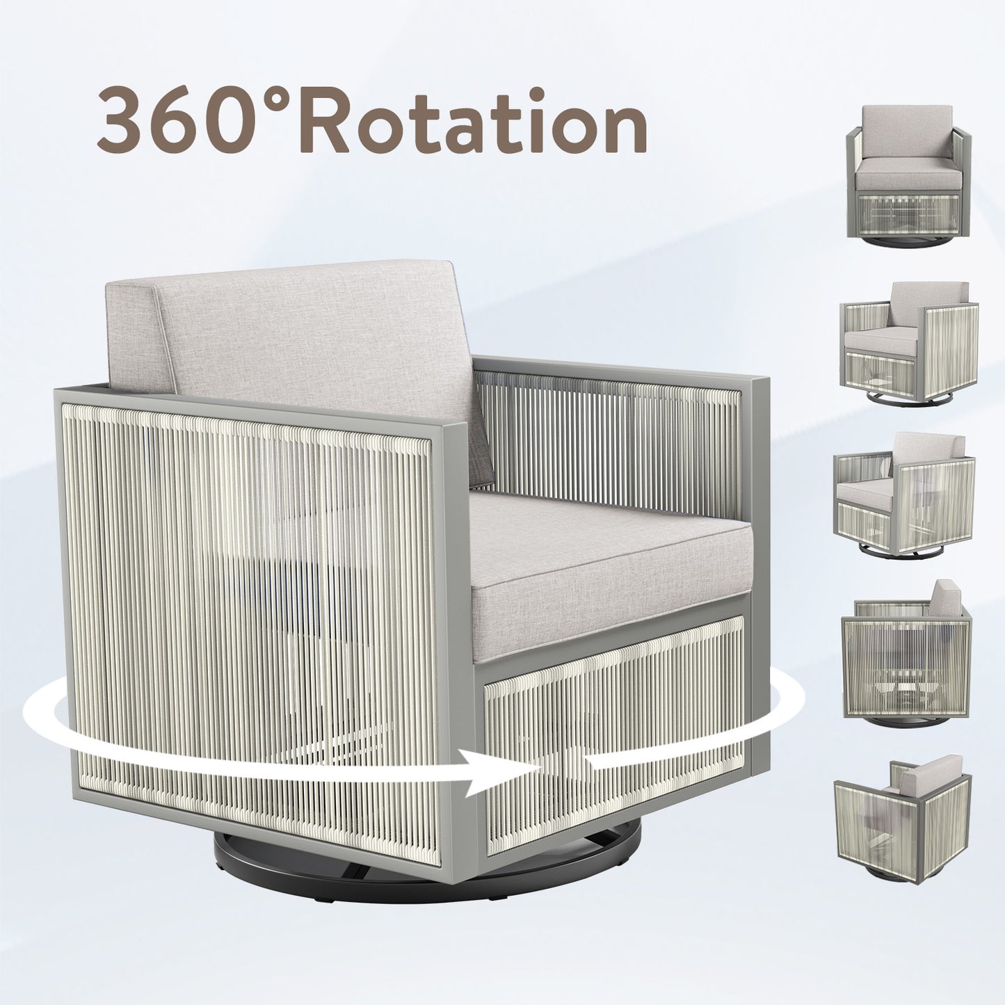 2-Piece Patio Swivel Glider Chair - Light Grey Wicker Frame, BM Series