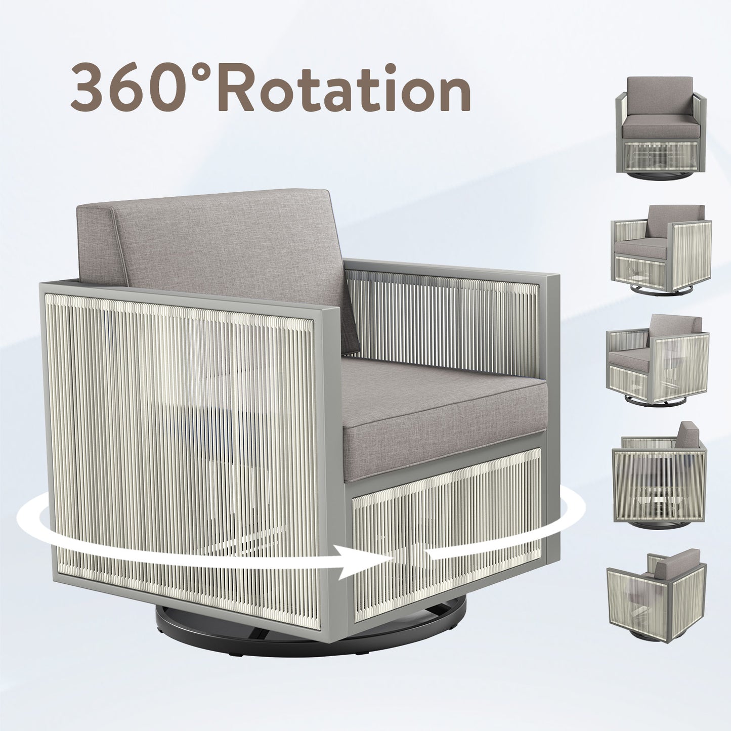 2-Piece Patio Swivel Glider Chair - Light Grey Wicker Frame, BM Series