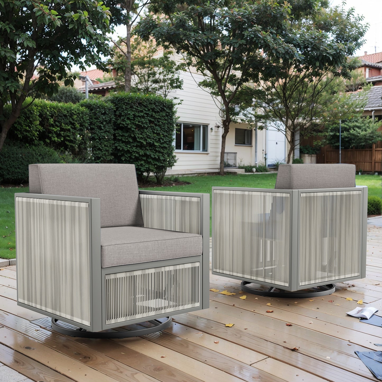 2-Piece Patio Swivel Glider Chair - Light Grey Wicker Frame, BM Series