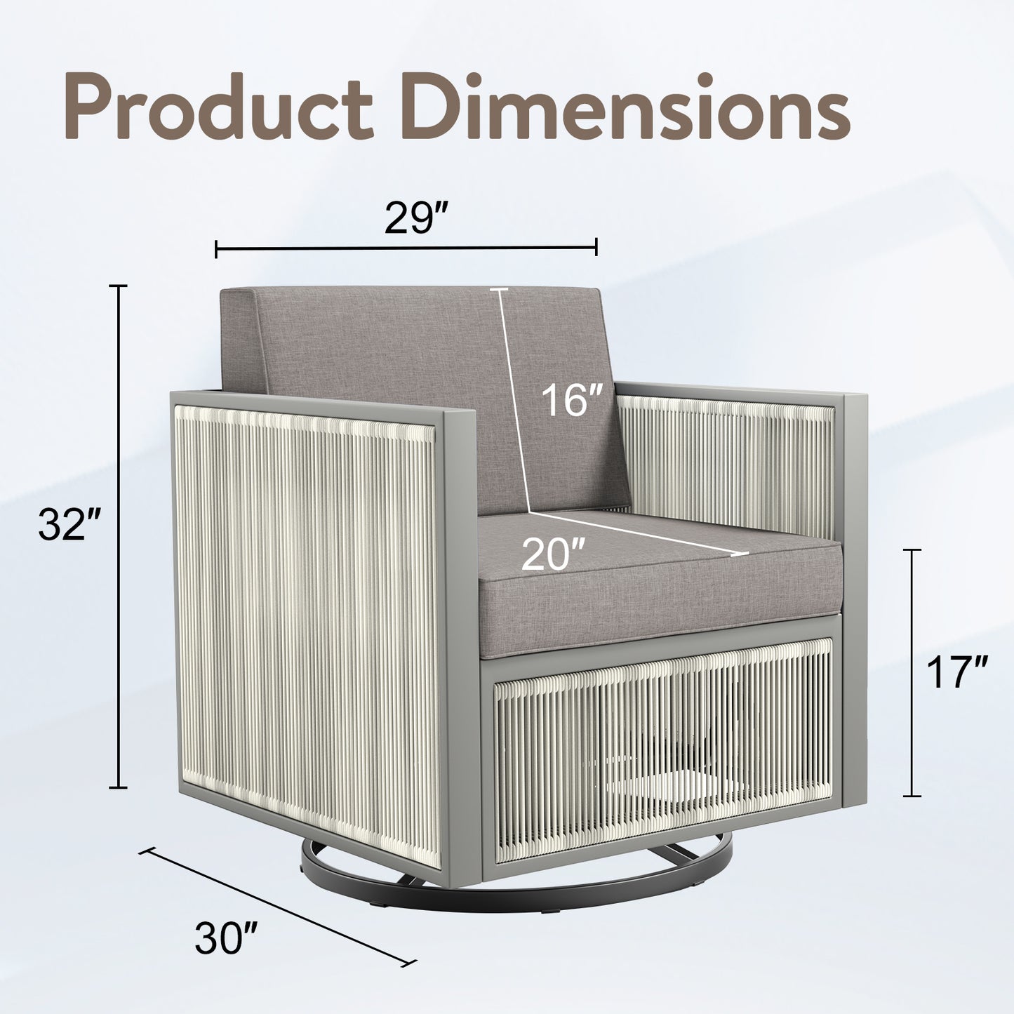 2-Piece Patio Swivel Glider Chair - Light Grey Wicker Frame, BM Series