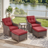 Belord 5-piece outdoor wicker swivel glider patio set with chairs and ottomans in a stylish design.