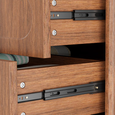 Walnut double dresser with 6 drawers, solid wood legs, sturdy storage chest for bedroom or living room by Belord.