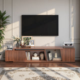 Belord walnut extendable TV stand with sliding doors, minimalist rectangular entertainment cabinet for living room use