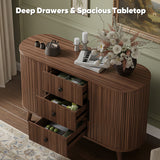 Walnut 47-inch Belord sideboard buffet cabinet with fluted tambour doors, adjustable shelves, and three drawers for modern kitchen storage.