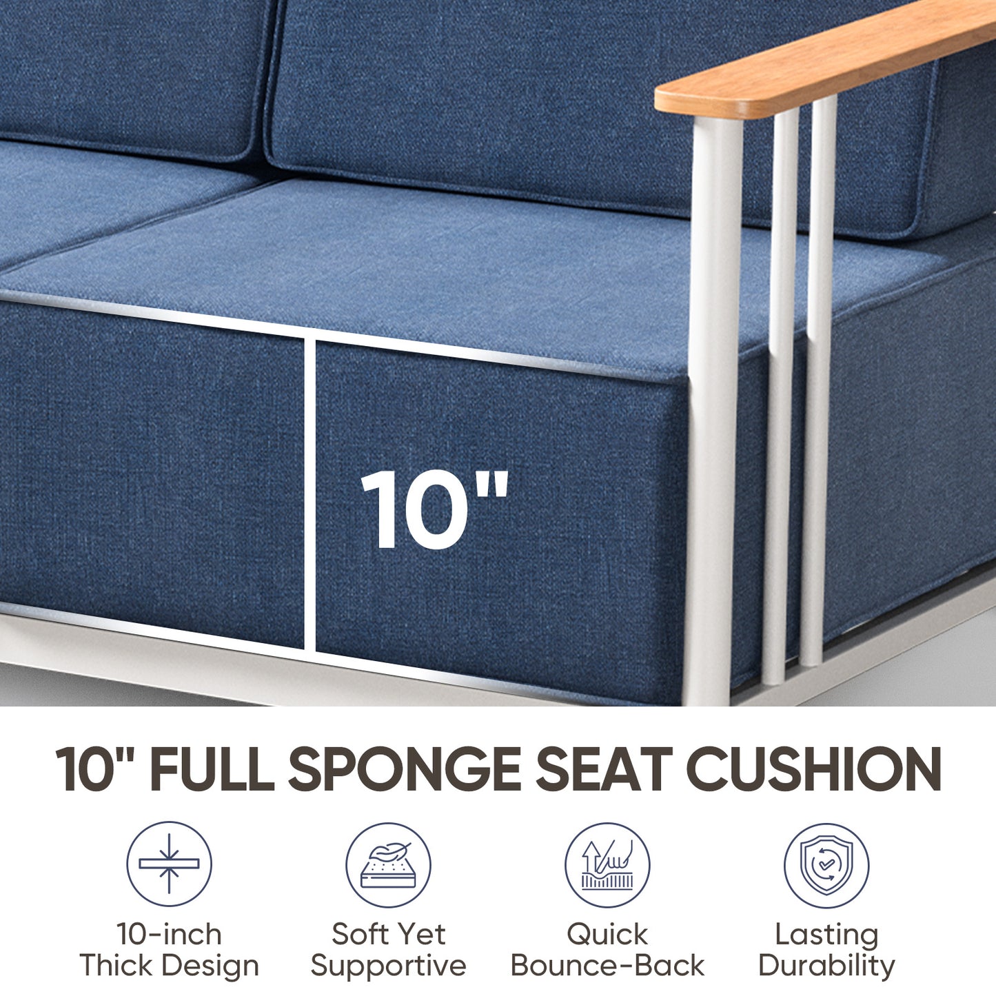 Luxury 4-Piece Patio Set with 10" Thick Cushions - Outdoor Sofa & Patio Chair & Coffee Table, BINGLI