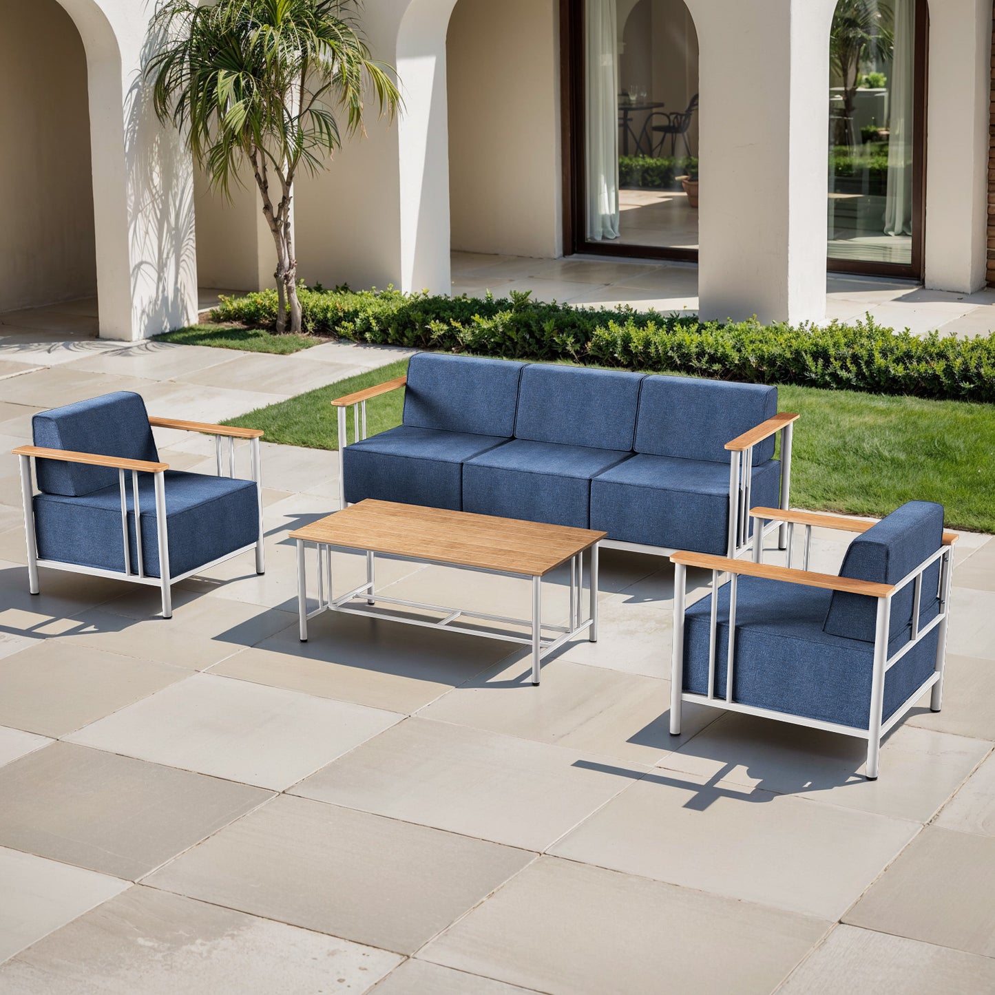 Luxury 4-Piece Patio Set with 10" Thick Cushions - Outdoor Sofa & Patio Chair & Coffee Table, BINGLI