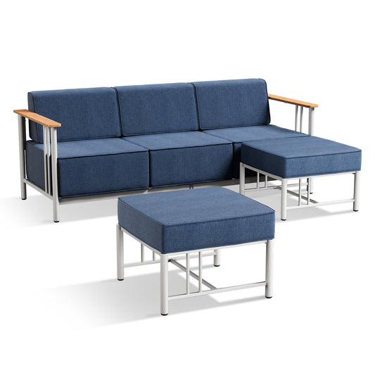 BINGLI Premium 3-Piece Patio Lounge Set - Sofa & 2 Ottomans - 10 Inch Thick Cushions with Commercial-Grade Weather Resistance