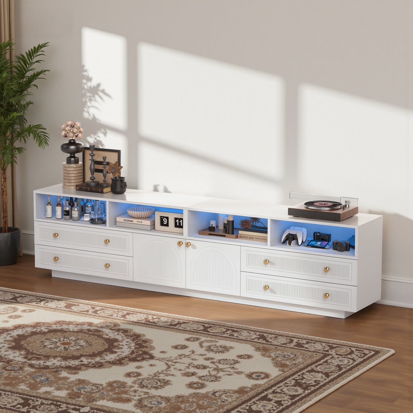 Save 50% - Belord High Gloss TV Stand w/ Storage, Fits 75" TV