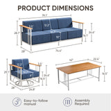 BINGLI Premium 4-Piece Patio Seating Set - 2 Swivel Chairs + Sofa & Coffee Table - 10 Inch Thick Cushions with Commercial-Grade Weather Resistance - Belord