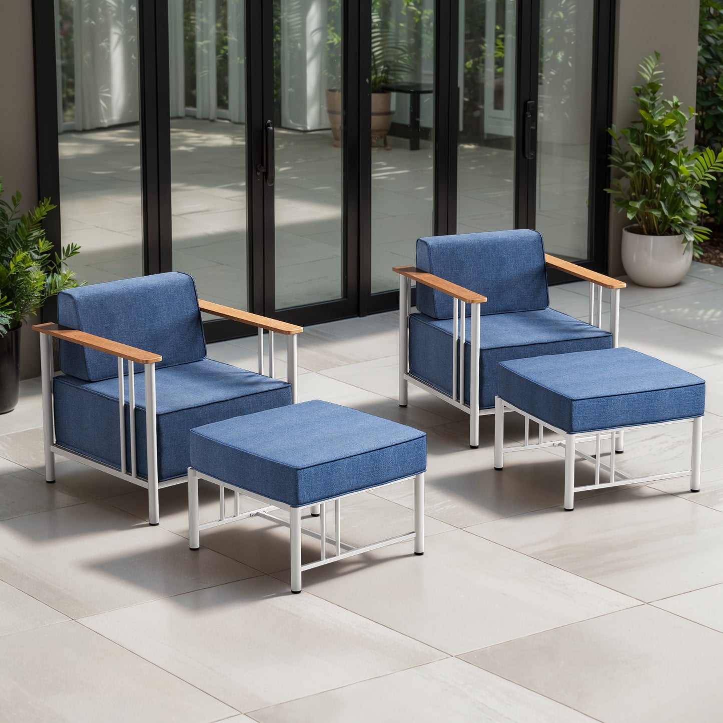 4-Piece Outdoor Chair Set with Ottoman - 10" Thick Cushion Patio Furniture for Deck, BINGLI - B2B Wholesale