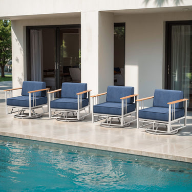 Outdoor Swivel Chair Set of 4 - 6" Thick Cushioned Patio Lounge Chairs, BINGLI - All-Weather Rotating Furniture for Deck & Garden - Belord