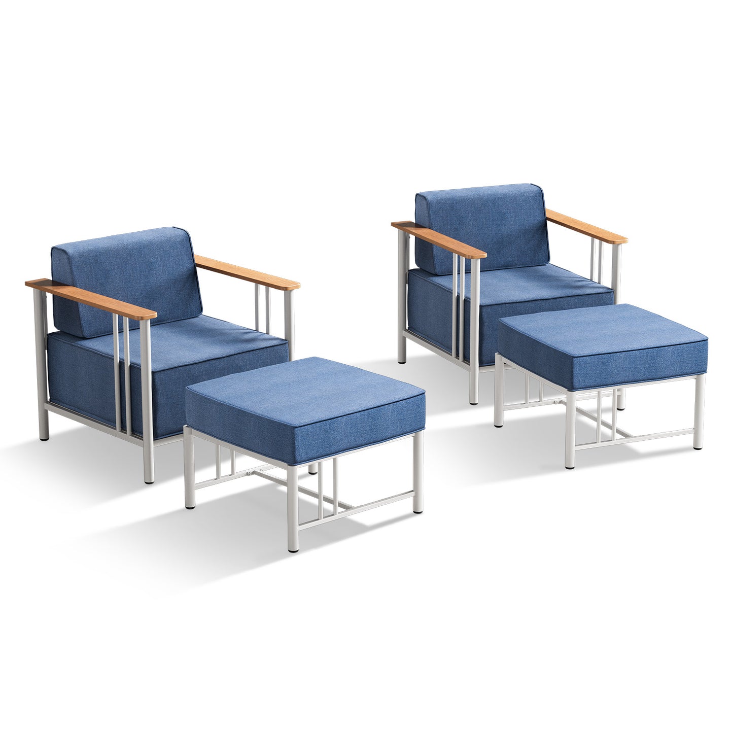 4-Piece Outdoor Chair Set with Ottoman - 10" Thick Cushion Patio Furniture for Deck, BINGLI - B2B Wholesale