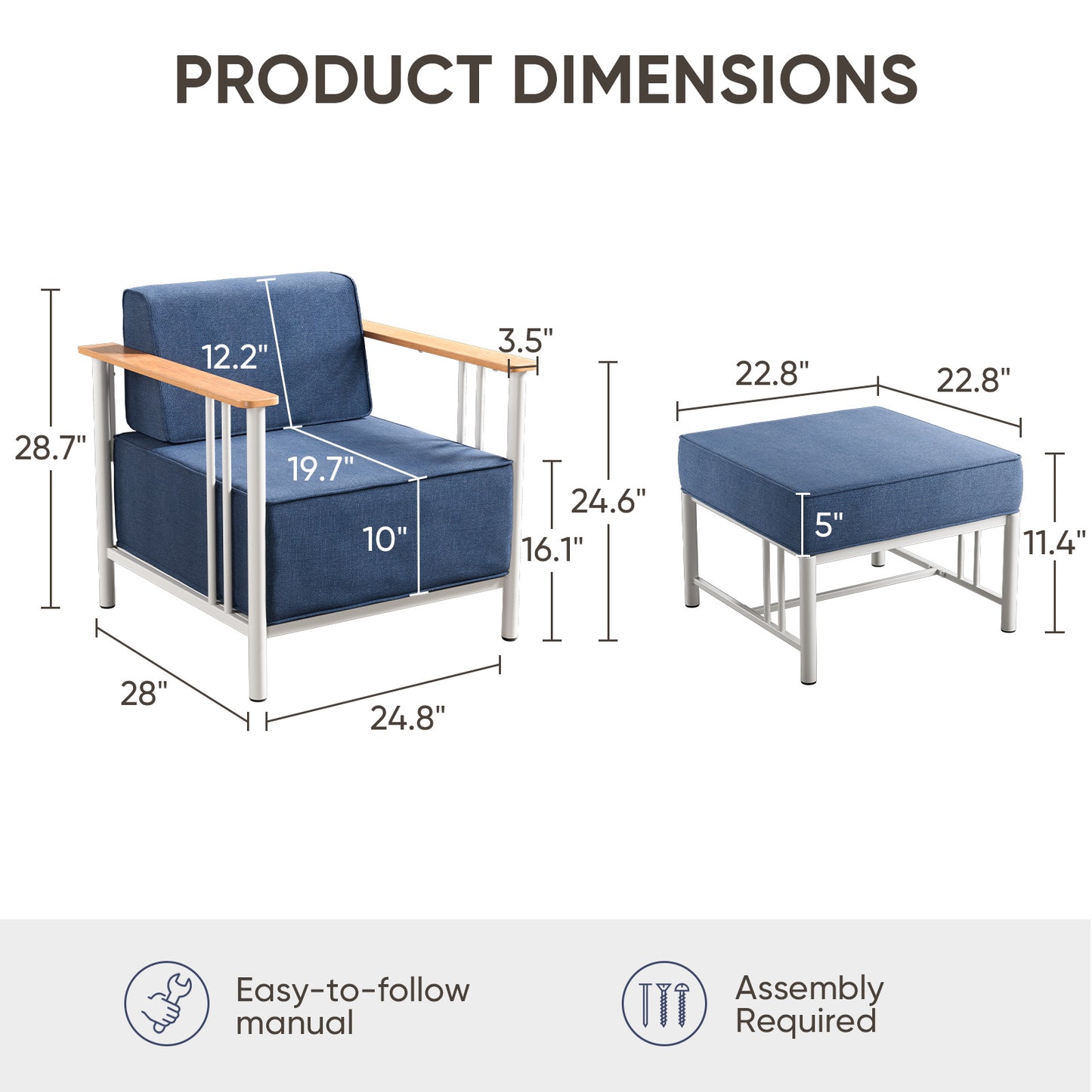 4-Piece Outdoor Chair Set with Ottoman - 10" Thick Cushion Patio Furniture for Deck, BINGLI - B2B Wholesale