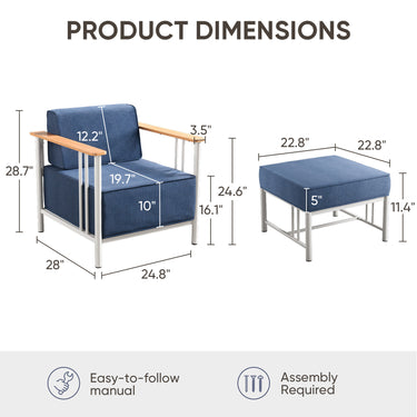 4-Piece Outdoor Chair Set with Ottoman - 10" Thick Cushion Patio Furniture for Deck, BINGLI - Belord
